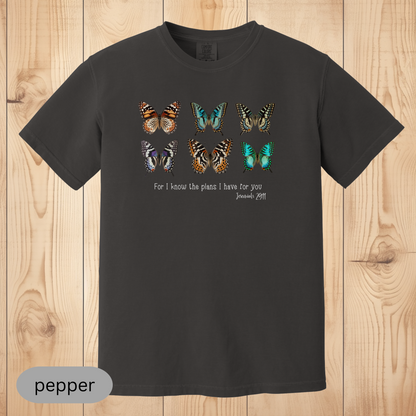 Jeremiah 29:11 Butterfly Christian T-Shirt, Faith-Based Bible Verse Tee, Inspirational Religious Gift for Women & Men, Comfort Colors Shirt