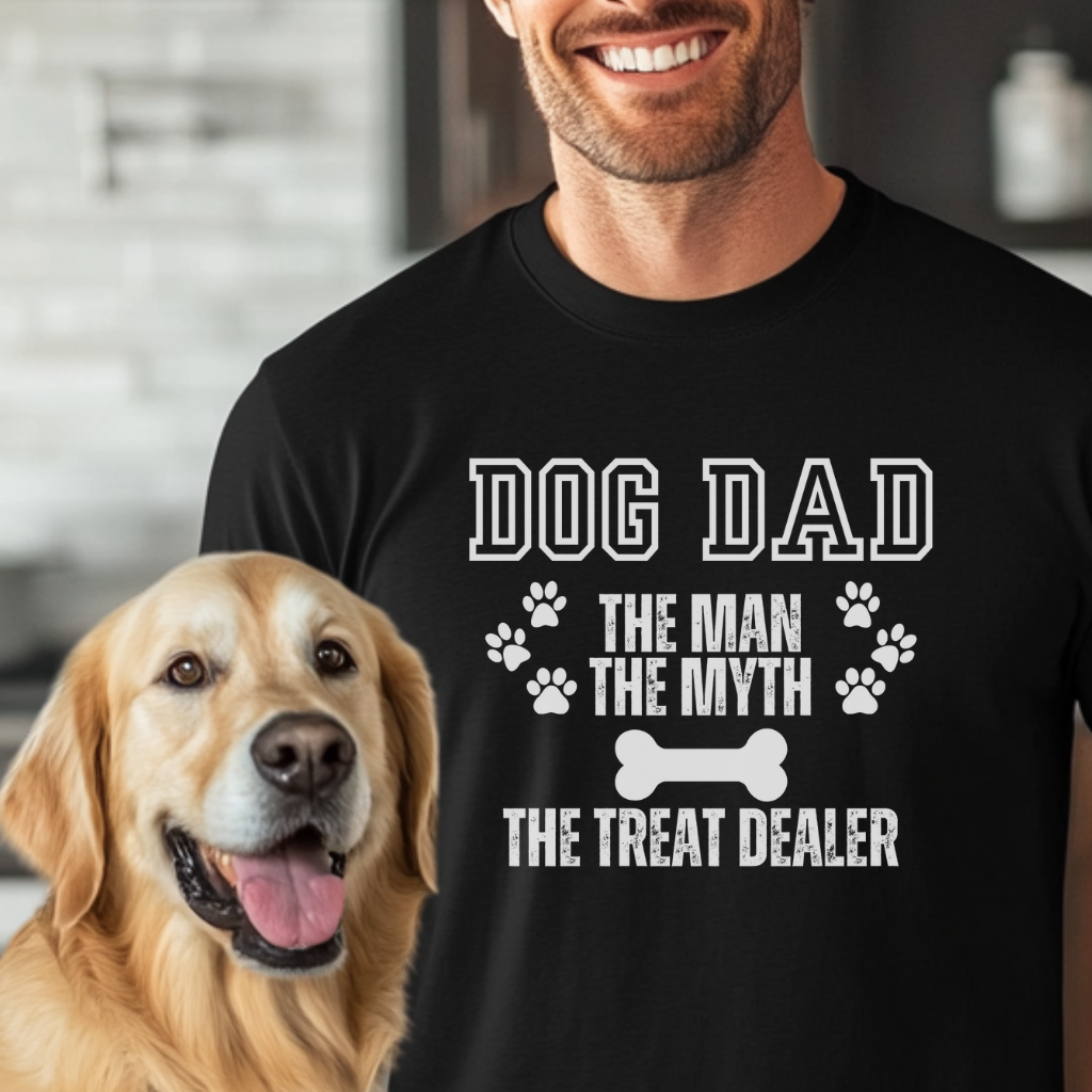 Dog Dad T-Shirt, The Man, The Myth, The Treat Dealer, Funny Dog Lover Gift for Men, Pet Owner Shirt, Dog Parent Tee