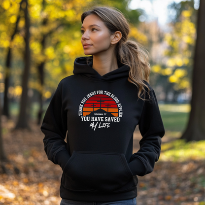 Christian Hoodie, Thank You Jesus for the Blood Applied, Faith-Based Sweatshirt, Bible Verse Ephesians 1:7, Religious Gift