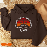 Load image into Gallery viewer, Christian Hoodie, Thank You Jesus for the Blood Applied, Faith-Based Sweatshirt, Bible Verse Ephesians 1:7, Religious Gift

