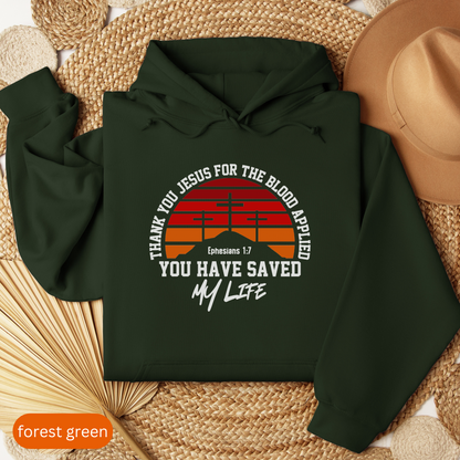 Christian Hoodie, Thank You Jesus for the Blood Applied, Faith-Based Sweatshirt, Bible Verse Ephesians 1:7, Religious Gift