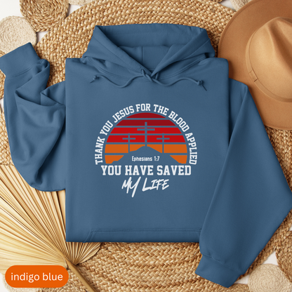 Christian Hoodie, Thank You Jesus for the Blood Applied, Faith-Based Sweatshirt, Bible Verse Ephesians 1:7, Religious Gift