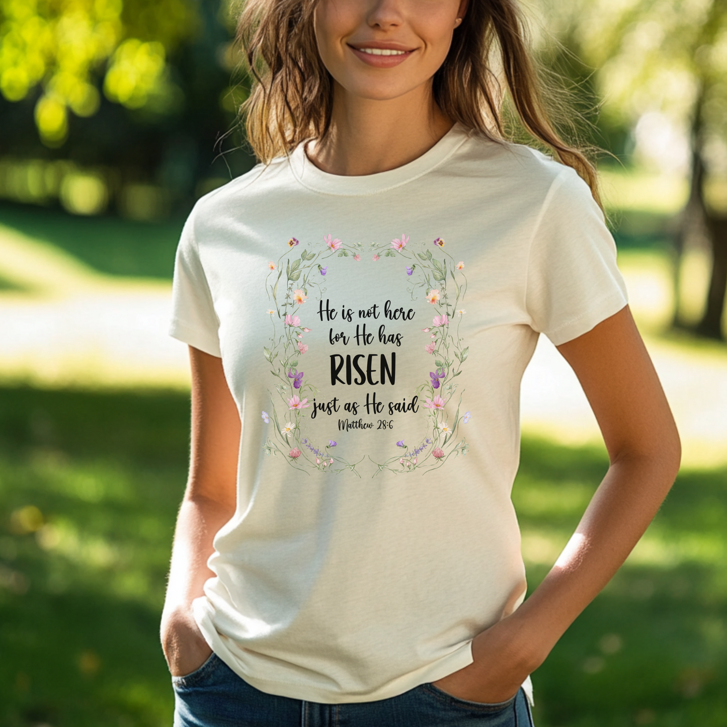 He Is Risen Floral Christian T-Shirt, Easter Bible Verse Shirt, Faith-Based Jesus Tee, Religious Gift for Women