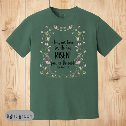 He Is Risen Floral Christian T-Shirt, Easter Bible Verse Shirt, Faith-Based Jesus Tee, Religious Gift for Women