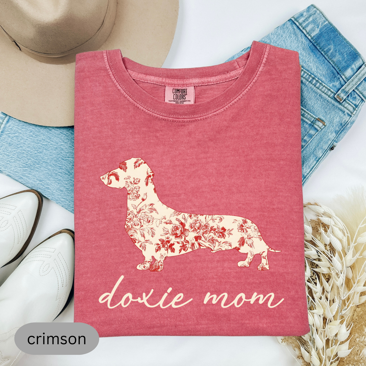 Doxie Mom T-Shirt, Floral Dachshund Shirt for Women, Cute Wiener Dog Tee, Sausage Dog Gift, Dog Lover Apparel