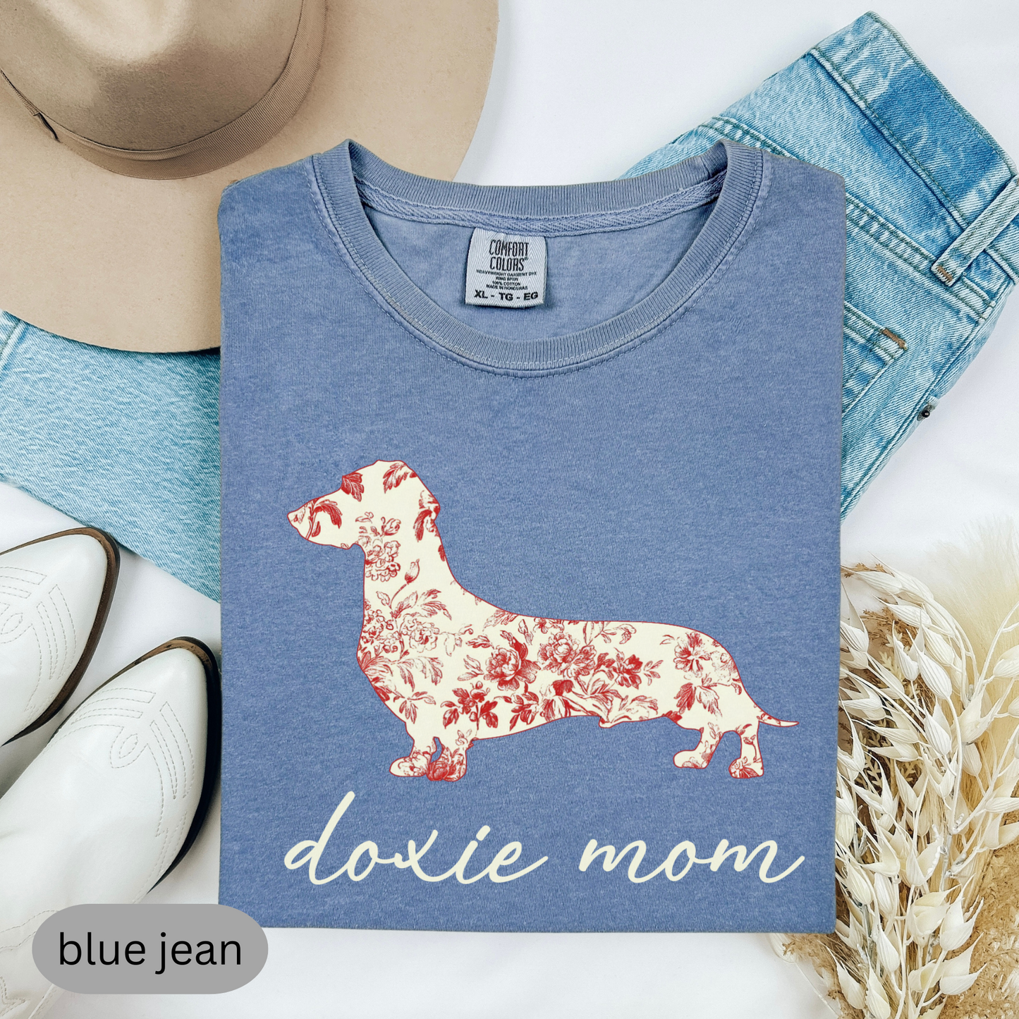 Doxie Mom T-Shirt, Floral Dachshund Shirt for Women, Cute Wiener Dog Tee, Sausage Dog Gift, Dog Lover Apparel