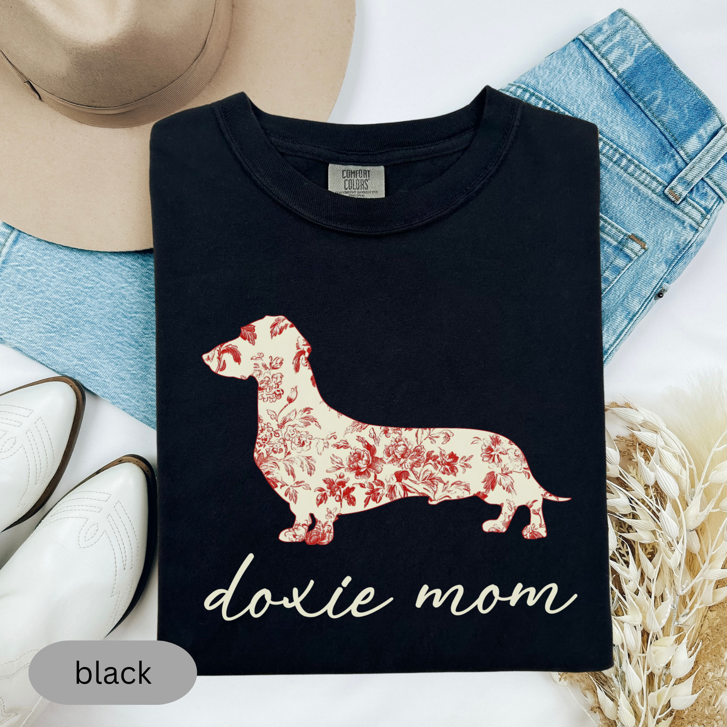 Doxie Mom T-Shirt, Floral Dachshund Shirt for Women, Cute Wiener Dog Tee, Sausage Dog Gift, Dog Lover Apparel