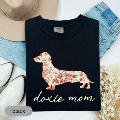 Doxie Mom T-Shirt, Floral Dachshund Shirt for Women, Cute Wiener Dog Tee, Sausage Dog Gift, Dog Lover Apparel