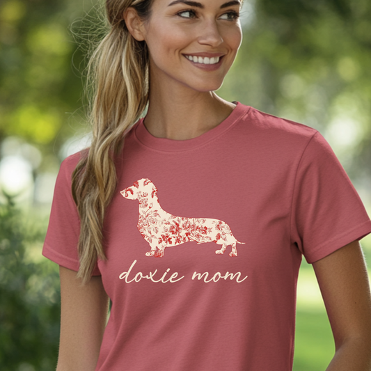 Doxie Mom T-Shirt, Floral Dachshund Shirt for Women, Cute Wiener Dog Tee, Sausage Dog Gift, Dog Lover Apparel