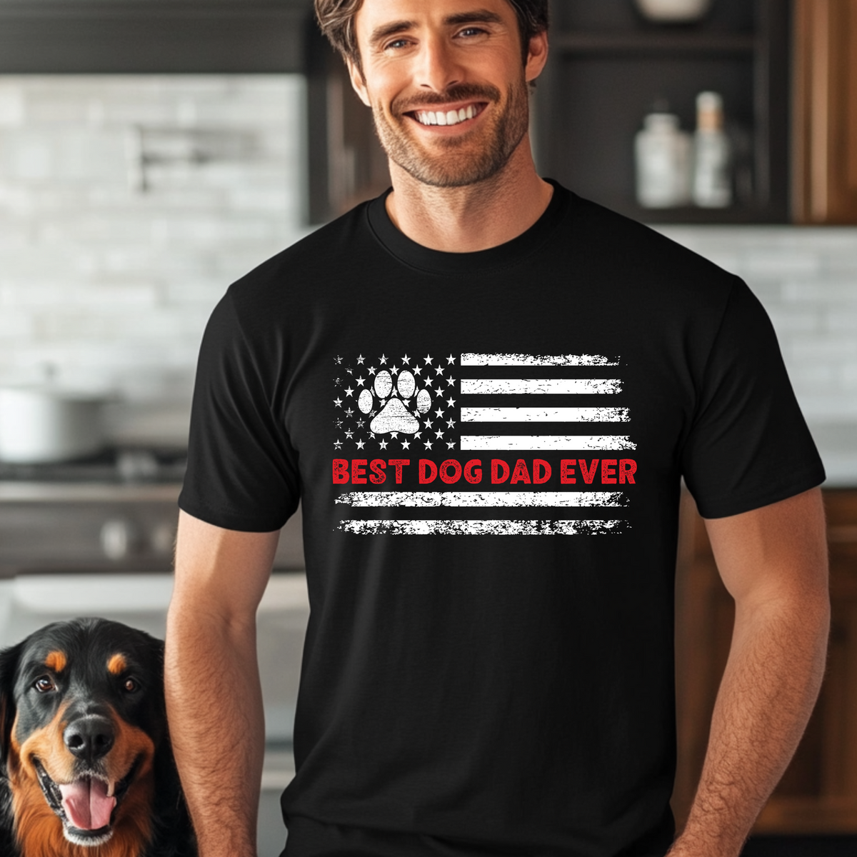 Best Dog Dad Ever Shirt Funny Patriotic Paw Print Tee for Proud Dog Lovers, Father's Day Gift from the Dog
