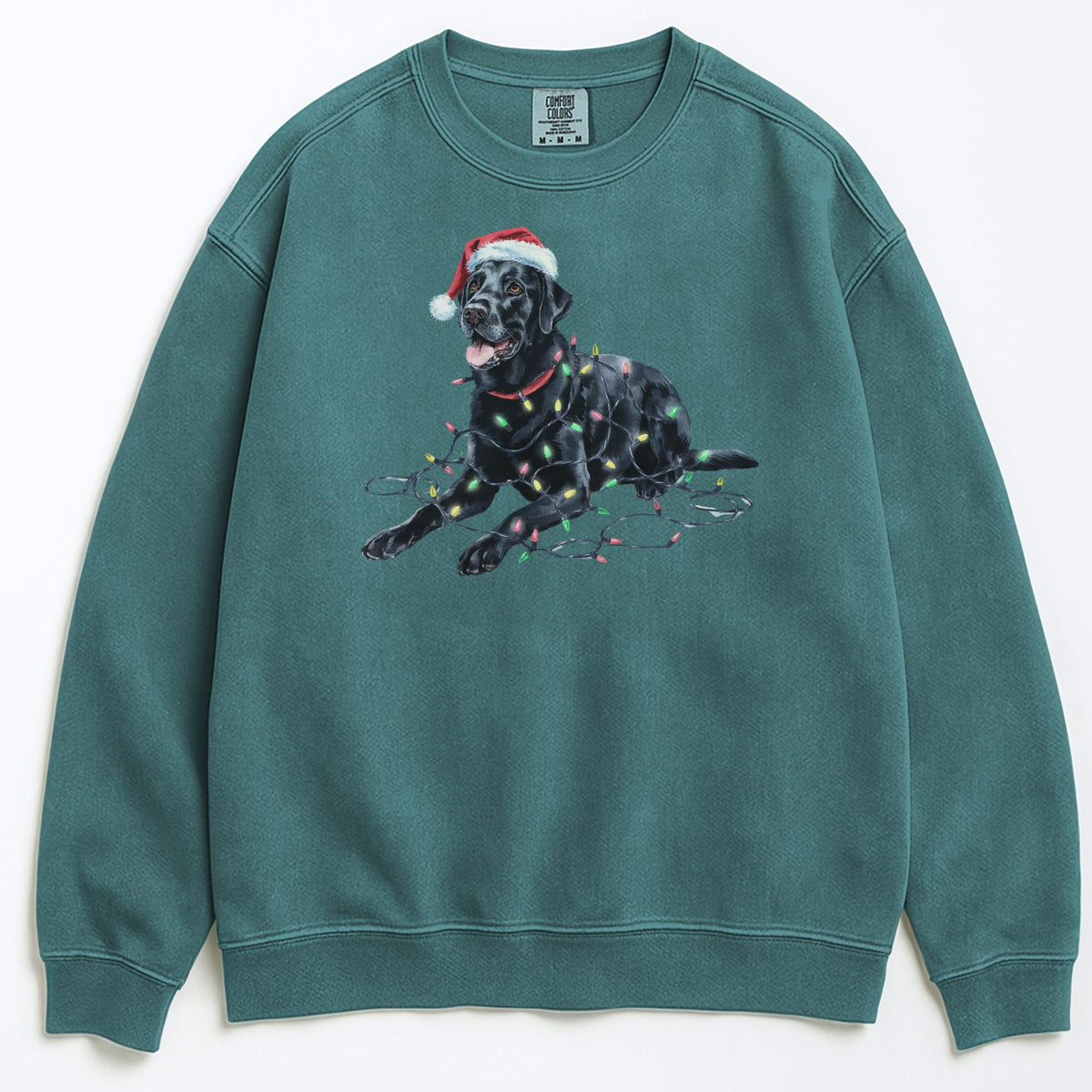 Christmas Black Labrador Sweatshirt, Christmas Lights Dog
