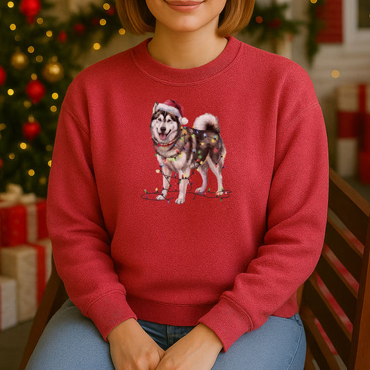 Christmas Alaskan Malamute Sweatshirt, Christmas Lights Dog