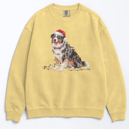 Christmas Australian Shepherd Sweatshirt, Christmas Lights Dog