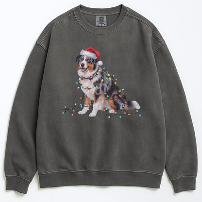Christmas Australian Shepherd Sweatshirt, Christmas Lights Dog