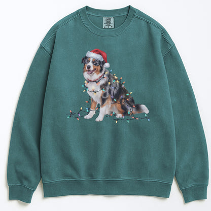 Christmas Australian Shepherd Sweatshirt, Christmas Lights Dog