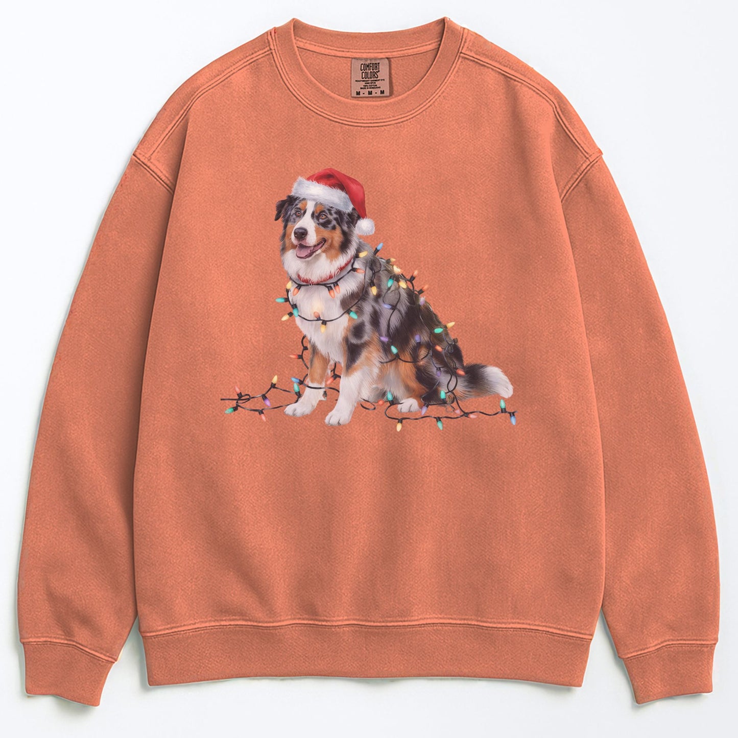 Christmas Australian Shepherd Sweatshirt, Christmas Lights Dog