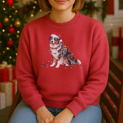 Christmas Australian Shepherd Sweatshirt, Christmas Lights Dog