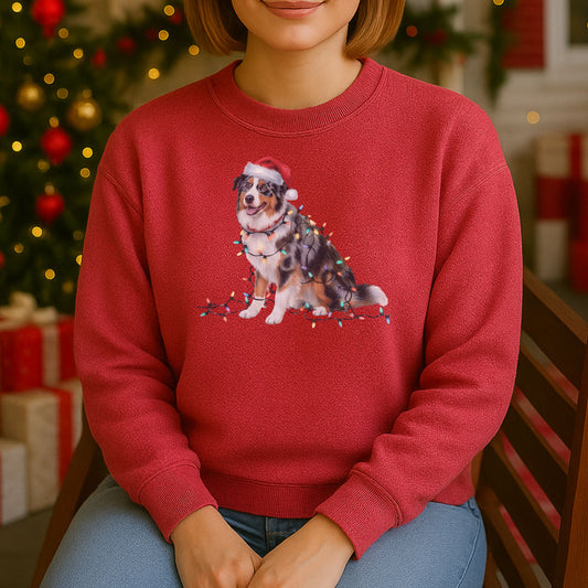 Christmas Australian Shepherd Sweatshirt, Christmas Lights Dog