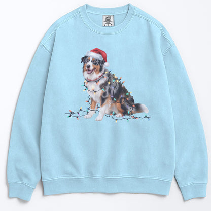 Christmas Australian Shepherd Sweatshirt, Christmas Lights Dog