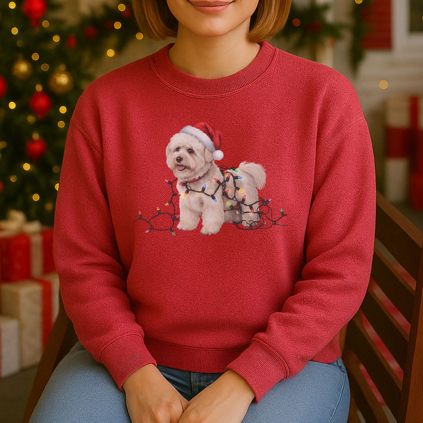 Christmas Bichon Frise Sweatshirt, Christmas Lights Dog