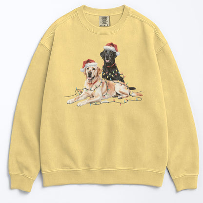 Black & Yellow Lab Christmas Sweatshirt, Christmas Lights Dogs