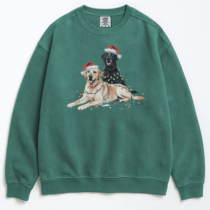 Black & Yellow Lab Christmas Sweatshirt, Christmas Lights Dogs