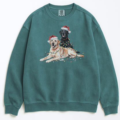 Black & Yellow Lab Christmas Sweatshirt, Christmas Lights Dogs