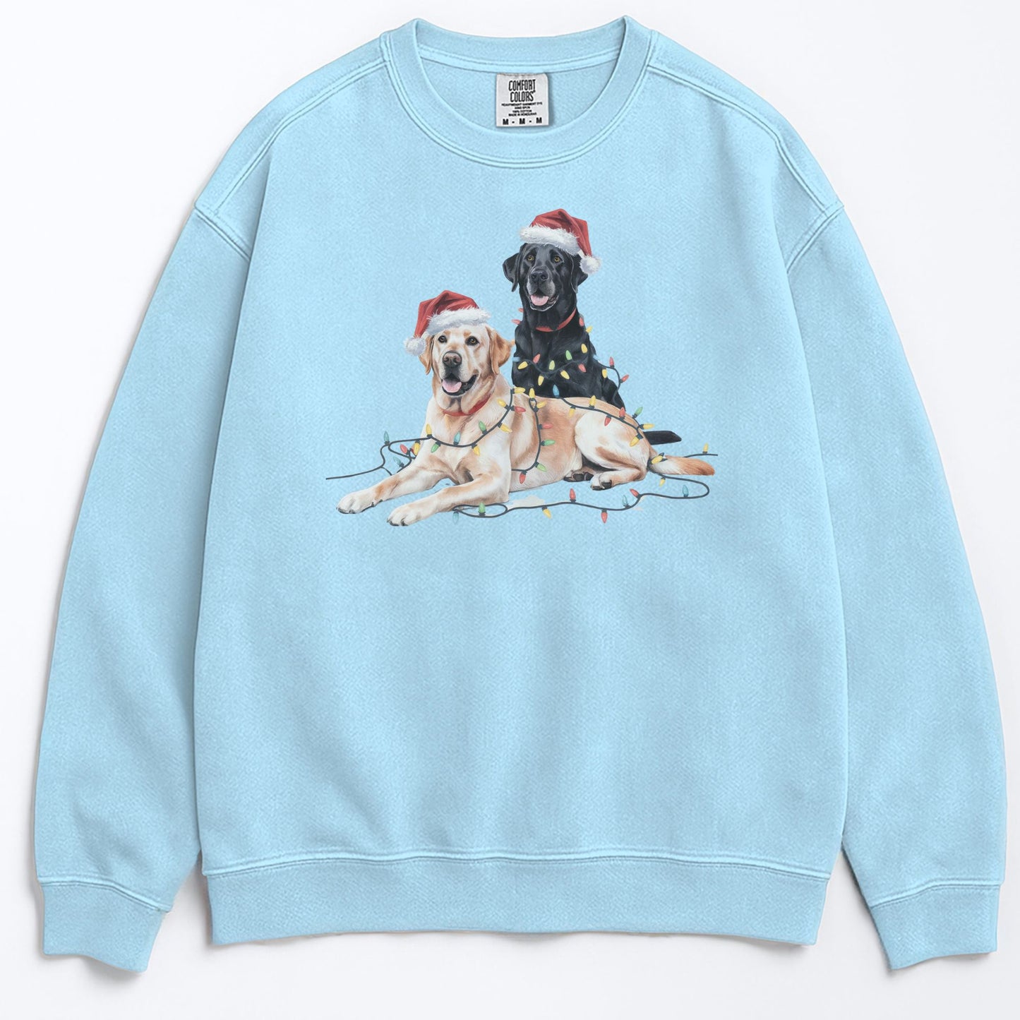 Black & Yellow Lab Christmas Sweatshirt, Christmas Lights Dogs