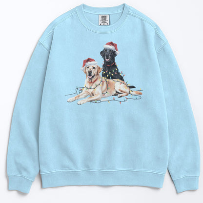 Black & Yellow Lab Christmas Sweatshirt, Christmas Lights Dogs