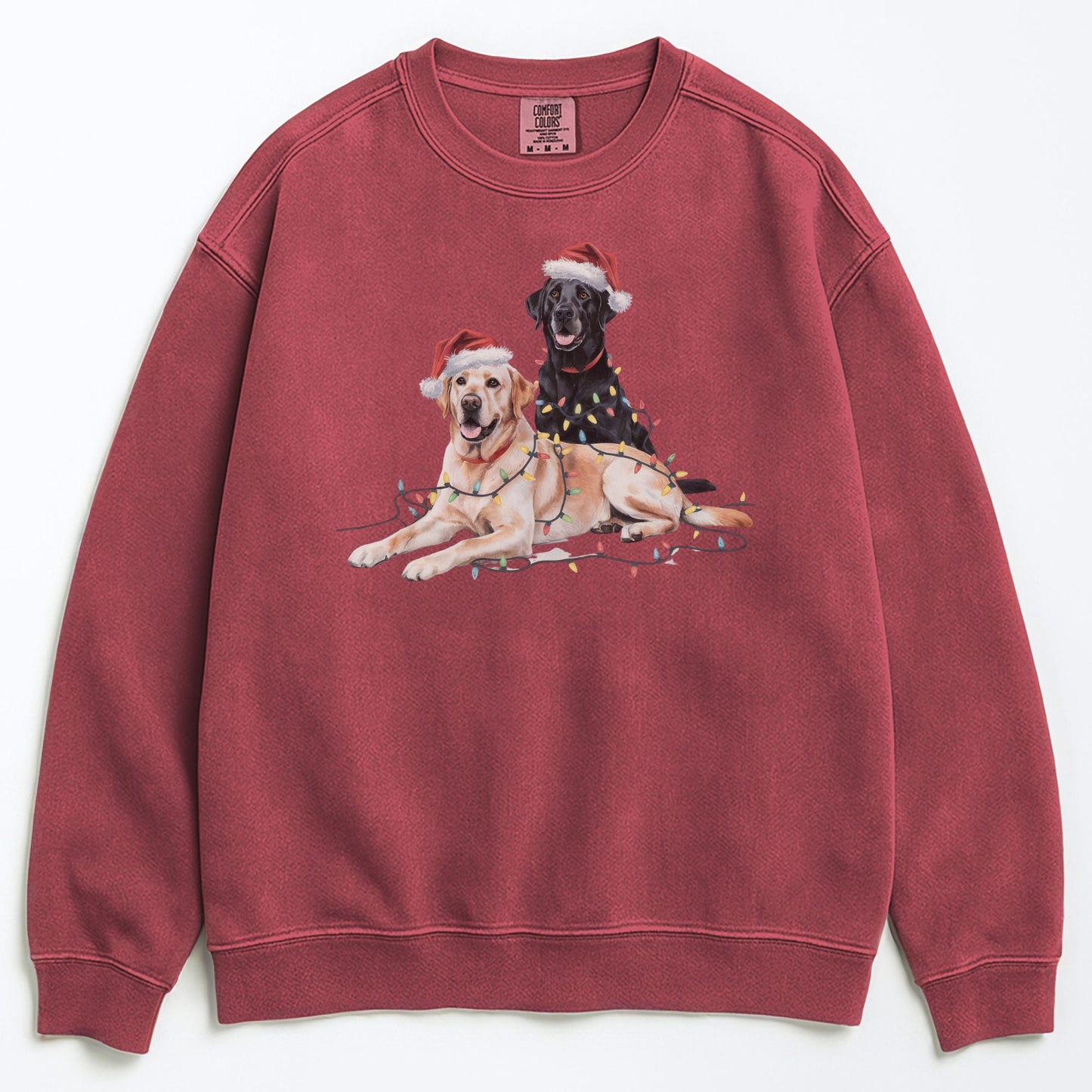 Black & Yellow Lab Christmas Sweatshirt, Christmas Lights Dogs