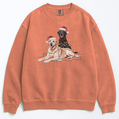 Black & Yellow Lab Christmas Sweatshirt, Christmas Lights Dogs