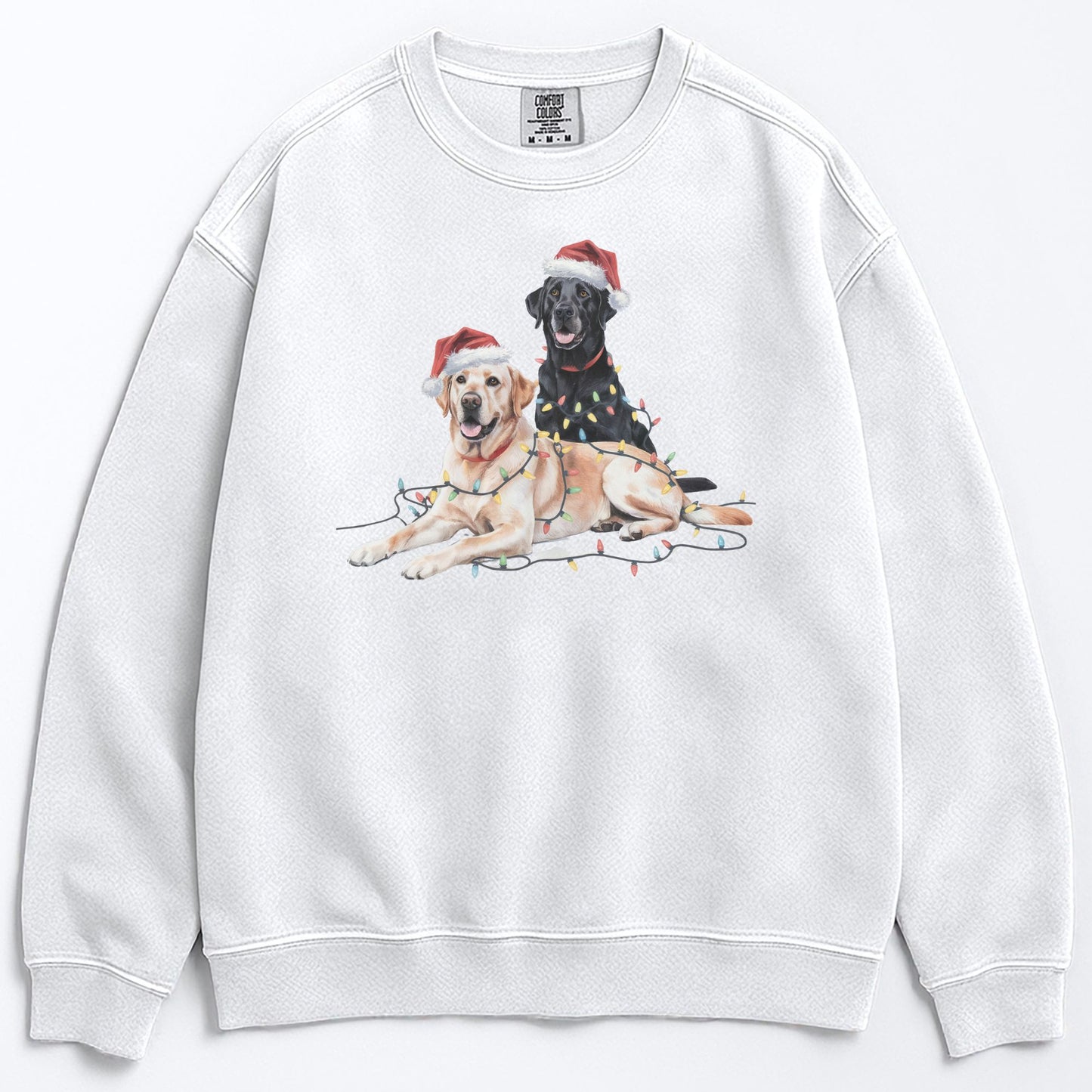 Black & Yellow Lab Christmas Sweatshirt, Christmas Lights Dogs