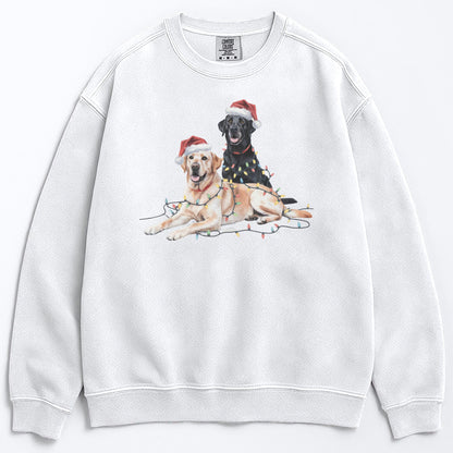 Black & Yellow Lab Christmas Sweatshirt, Christmas Lights Dogs