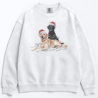 Load image into Gallery viewer, Black &amp; Yellow Lab Christmas Sweatshirt, Christmas Lights Dogs
