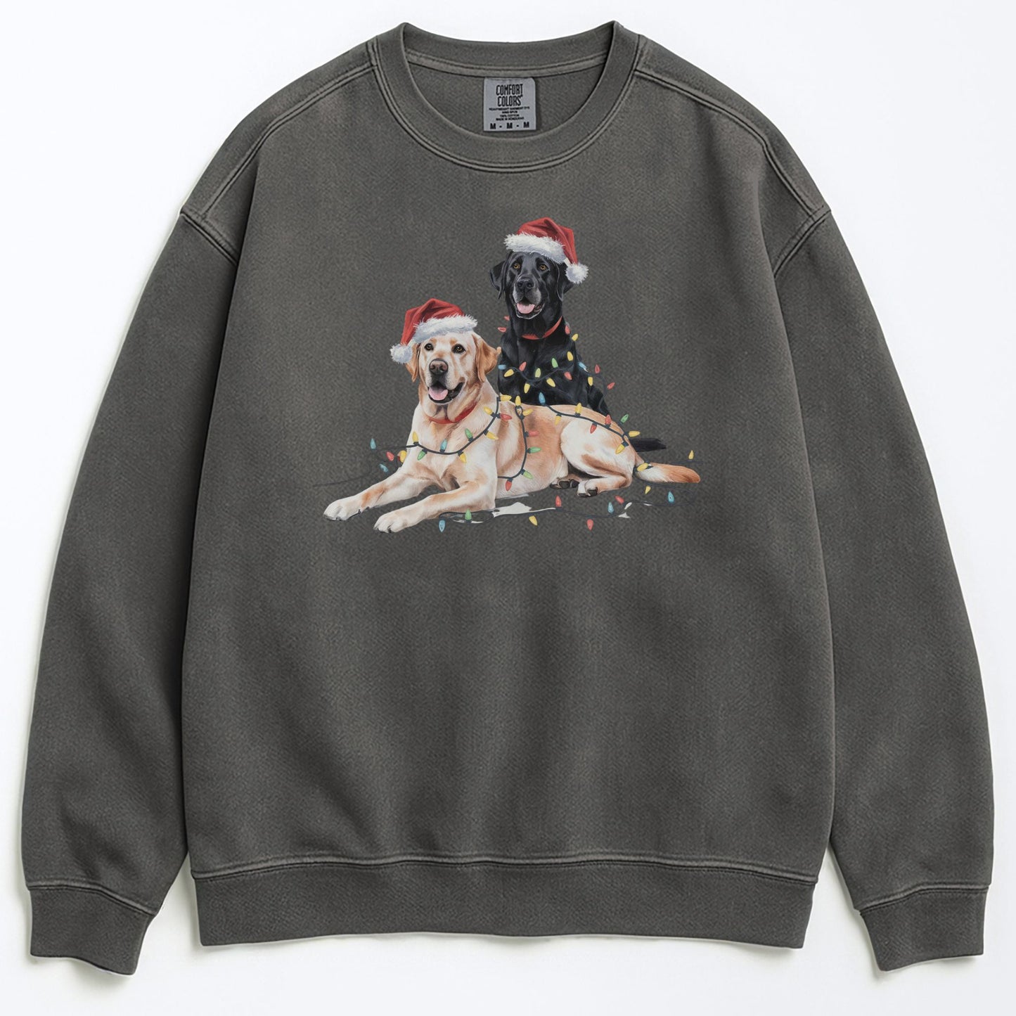 Black & Yellow Lab Christmas Sweatshirt, Christmas Lights Dogs