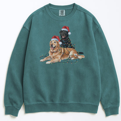 Christmas Black Lab and Golden Retriever Sweatshirt, Christmas Lights Dogs