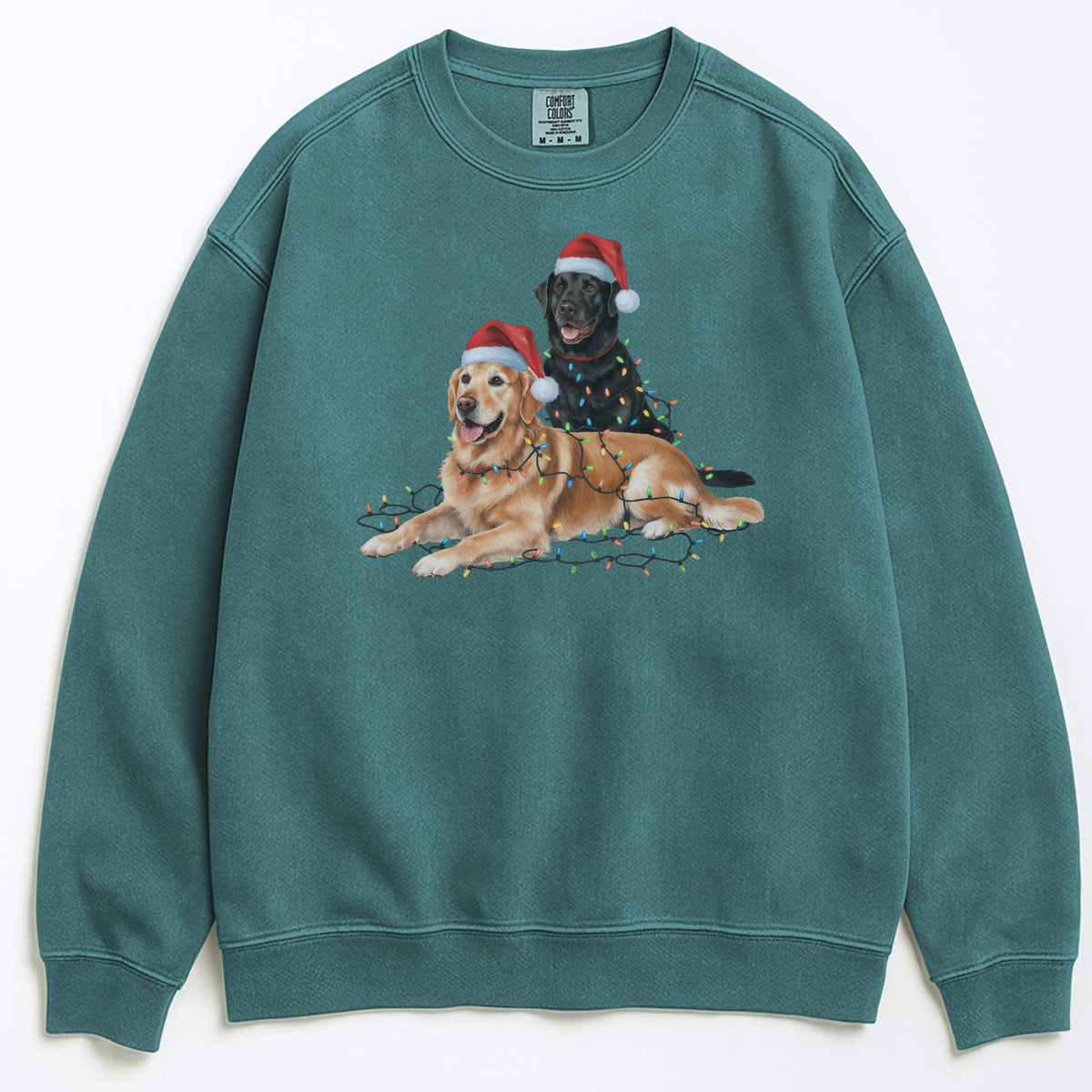 Christmas Black Lab and Golden Retriever Sweatshirt, Christmas Lights Dogs