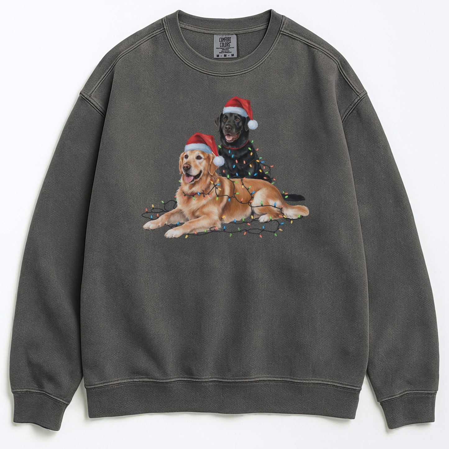 Christmas Black Lab and Golden Retriever Sweatshirt, Christmas Lights Dogs
