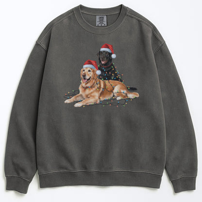 Christmas Black Lab and Golden Retriever Sweatshirt, Christmas Lights Dogs