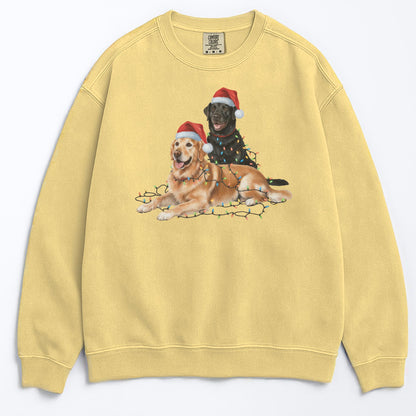 Christmas Black Lab and Golden Retriever Sweatshirt, Christmas Lights Dogs