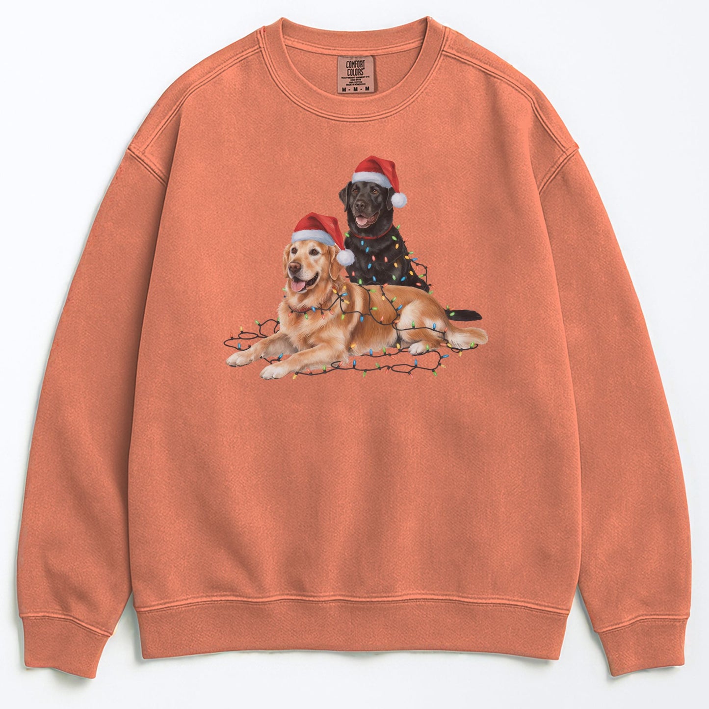 Christmas Black Lab and Golden Retriever Sweatshirt, Christmas Lights Dogs