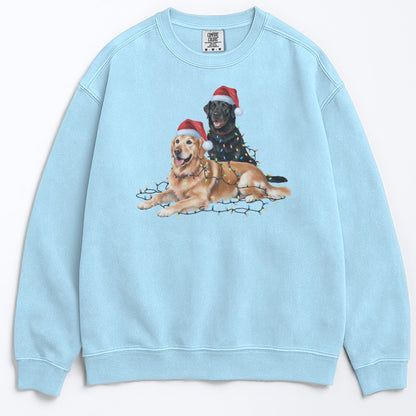 Christmas Black Lab and Golden Retriever Sweatshirt, Christmas Lights Dogs