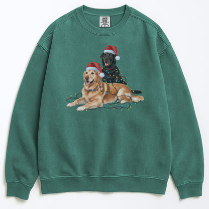Christmas Black Lab and Golden Retriever Sweatshirt, Christmas Lights Dogs