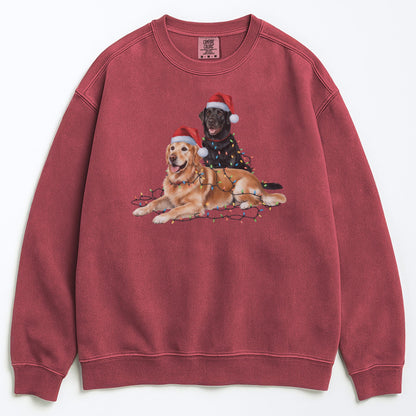 Christmas Black Lab and Golden Retriever Sweatshirt, Christmas Lights Dogs