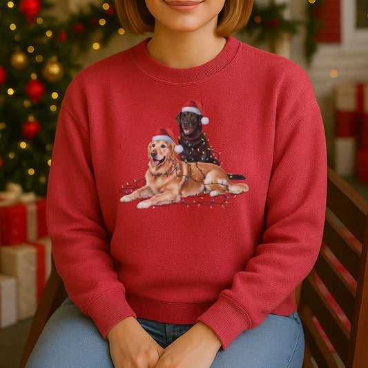 Christmas Black Lab and Golden Retriever Sweatshirt, Christmas Lights Dogs