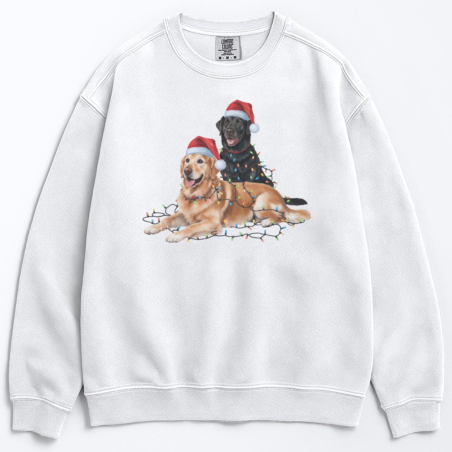 Christmas Black Lab and Golden Retriever Sweatshirt, Christmas Lights Dogs