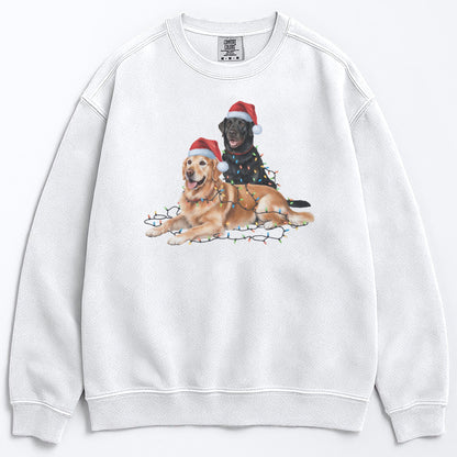 Christmas Black Lab and Golden Retriever Sweatshirt, Christmas Lights Dogs