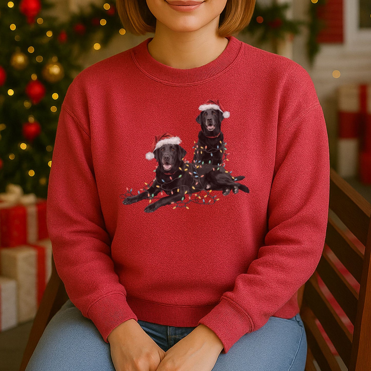 Christmas Black Labs Sweatshirt, Christmas Lights Dog