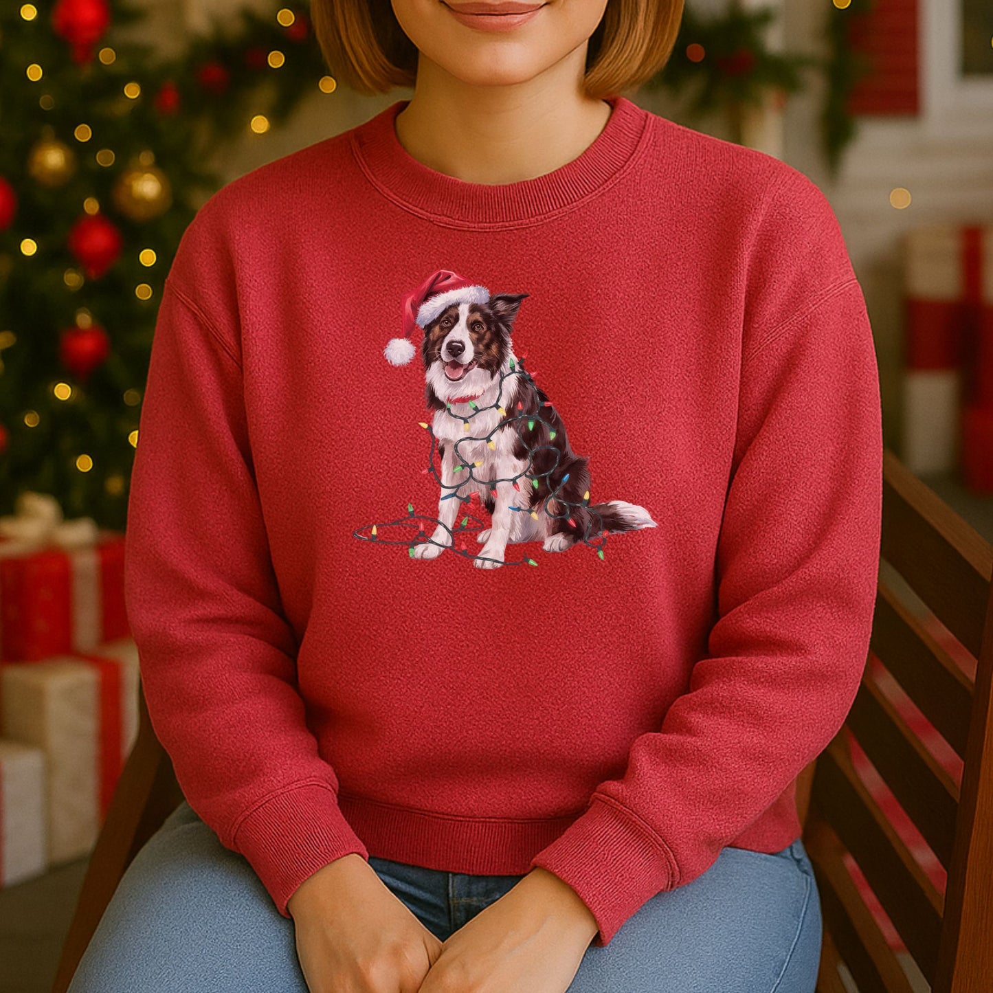 Christmas Border Collie Sweatshirt, Christmas Lights Dog
