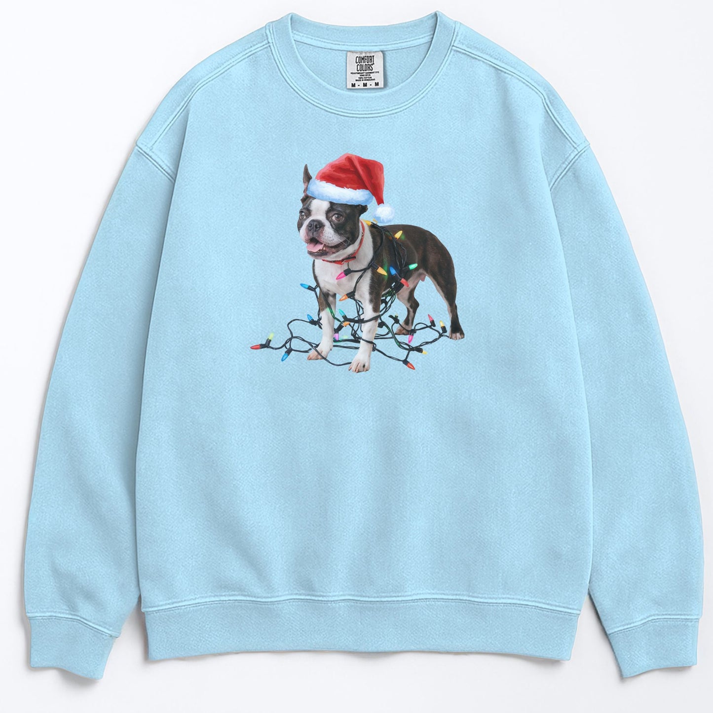 Christmas Boston Terrier Sweatshirt, Christmas Lights Dog